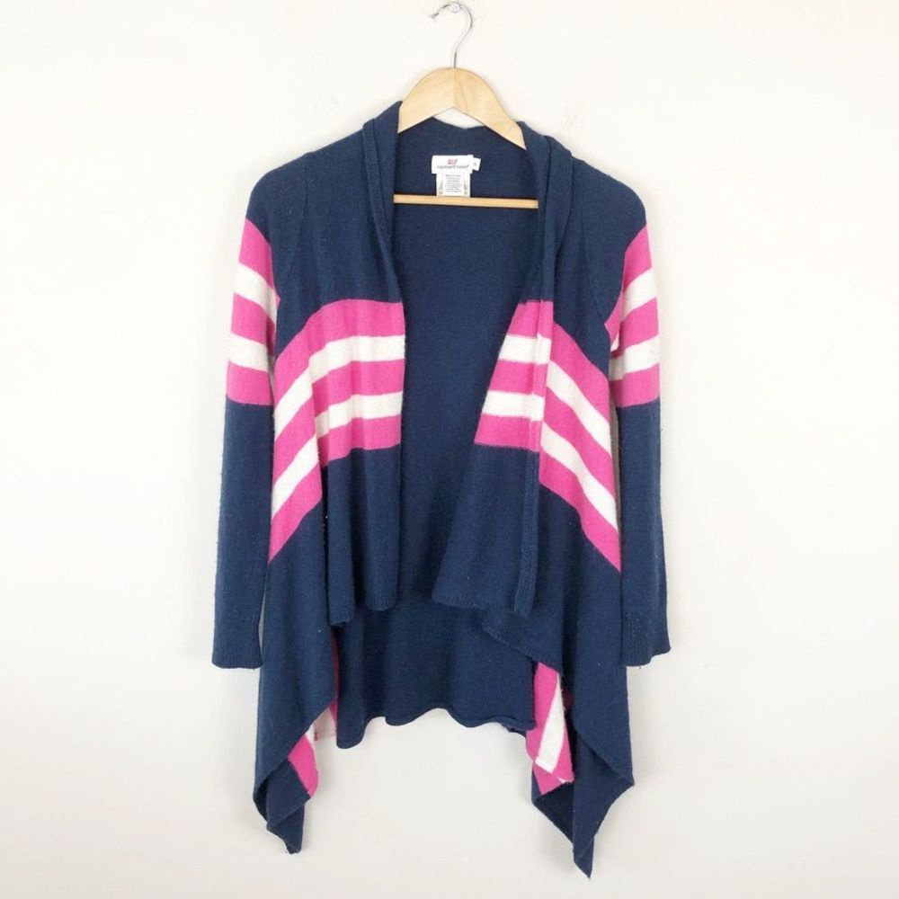 Vineyard Vines Navy Pink and White Striped Open Cardigan